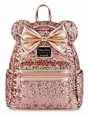 NEW Minnie Mouse Sequin Loungefly Mini Backpack Rose Gold